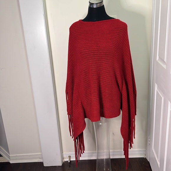 Coco + Carmen Knit Tassel Fringe Cropped Poncho Size OS - Picture 1 of 11